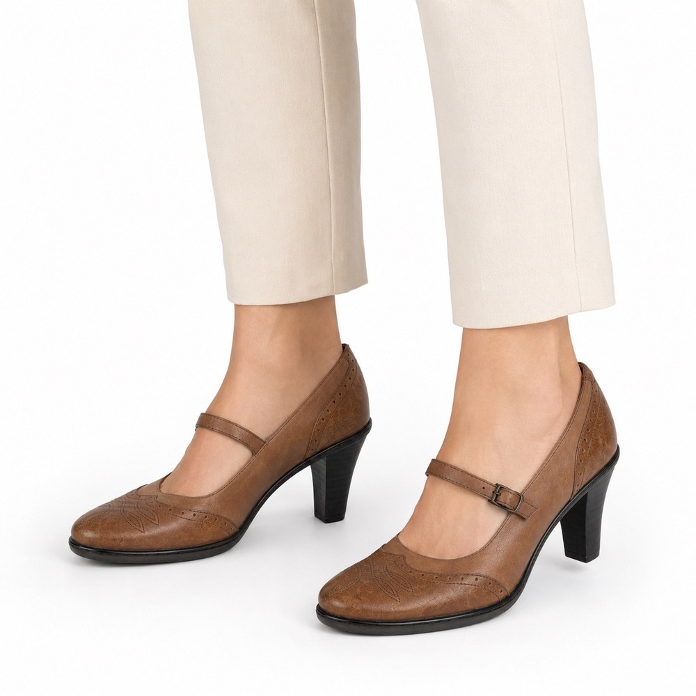 Sofft Vintage Y2K Brown Leather Mary Jane  Block Heel Pumps Women's Size 11M